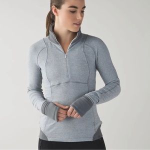 Lululemon Runderful 1/2 zip mini check pique white heathered slate size 6